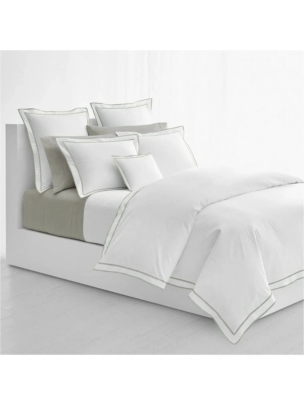 Lauren Ralph Lauren Spencer Sateen Border Queen Duvet Cover Soft Grey New w/Tag